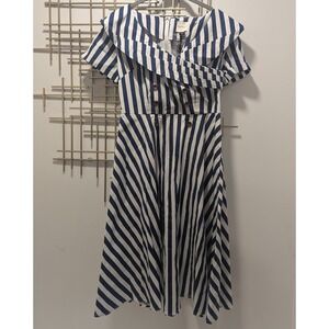 Royal Monk Navy White Stripe Sailor Collar Double Breasted Midi Dress Nautical